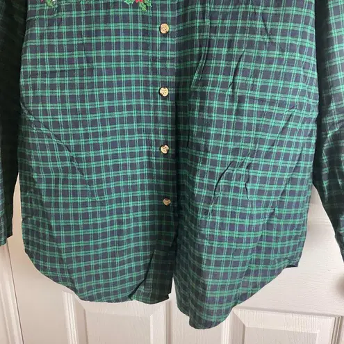 VTG 90s Casey & Max Plaid Long Sleeve Button Up Shirt size medium Green