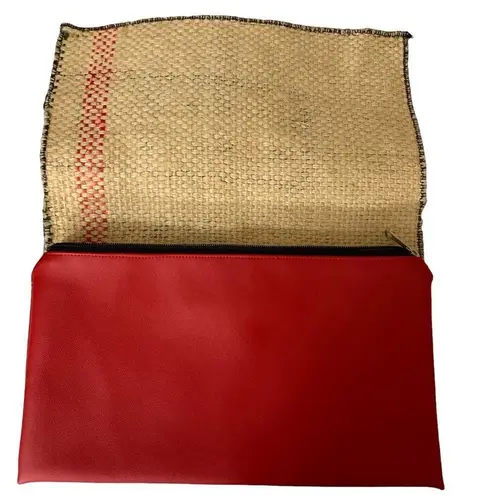 REpurposing NOLA Piece by Peace Clutch Red Burlap Sustainable Tan