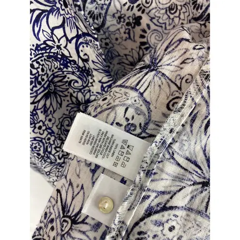 Sigrid Olsen Linen Floral Button Down Short Sleeve Shirt Size Small