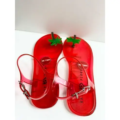 Katy Perry Jelly Sandals Womens Size 7 Red Palm Tree Ankle Strap Brand New