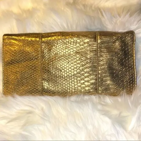 Jessica McClintock Gold Faux Crocodile Clutch Shoulder Bag