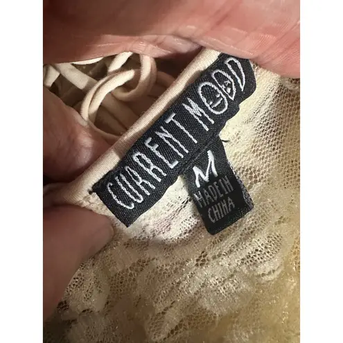 Current Mood Dolls Kill Lace Up Cutout Tank Top Beige Cropped Crop