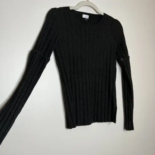 Ecru Ribbed Knit Crewneck Sweater with Convertible Button Sleeves Size XS