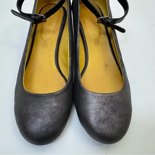 Bussola Shoes Wedge Ankle Strap 38 7.5/8 Metallic Silver Gunmetal Leather Womens Gray