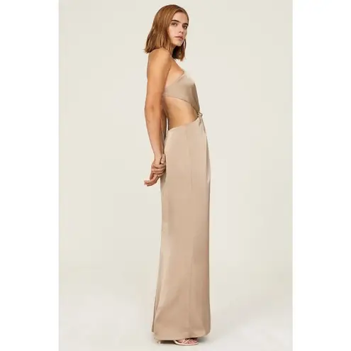 Fame & Partners Demeter Champagne Halter Cut Out Satin Formal Gown Size 4 Brown