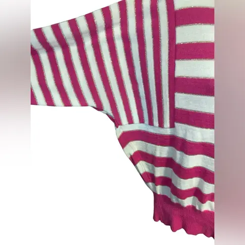 Ellen Tracy Pink Gold Striped Sweater Dolman Sleeves Size Large