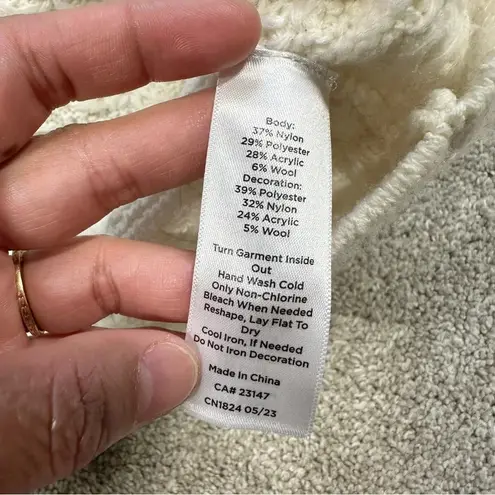 Talbots  Fringe Tweed Knit Button Front Cardigan Ivory Black Pockets Wool Blend M