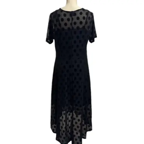 City Chic Plus Size Spot Flock Black Mesh Hi Low Midi Size 14 NWT