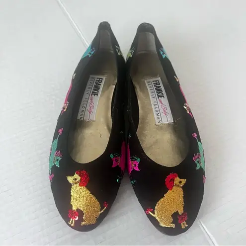 Vtg Beverly Feldman poodle dog print flats Woman Colorful Embroidery Size 6AA >