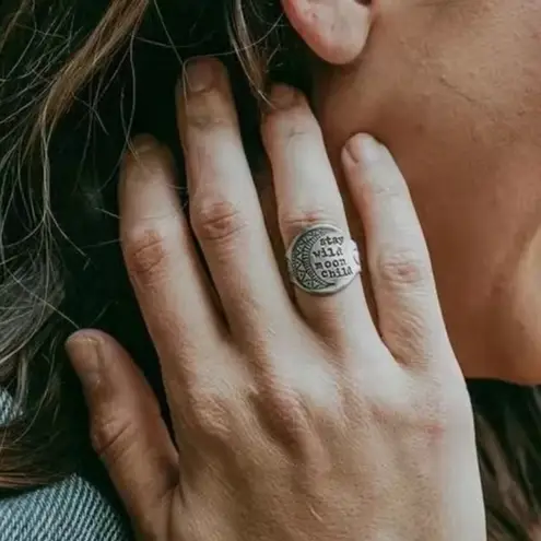 Bohemian "Stay Wild Moon Child" Silver Ring