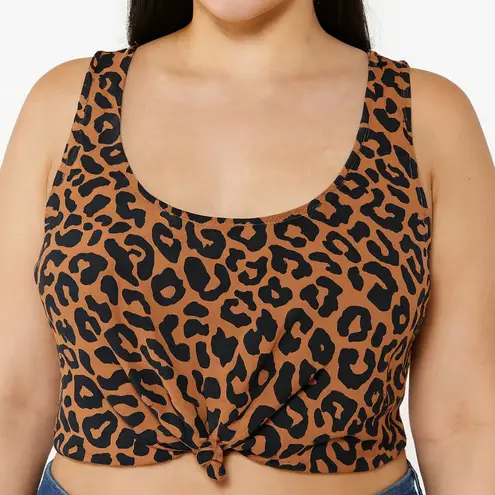 Coral Reef Leopard Print Bikini Tank Top Size Medium Scoop Neck Swimwear Brown