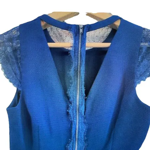 Dina Be Navy Classic Dina B Deep Navy Party Dress Blue Cut-Out Lace Back and Cap sleeve