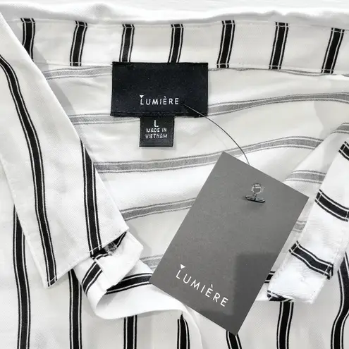 Lumière New Roll Tab Sleeve Striped Button Down Shirt White Black