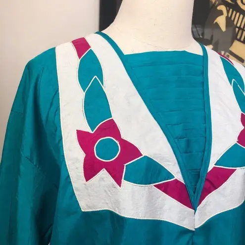 Vintage 80s Jordana Pullover Windbreaker Floral M Blue Size M