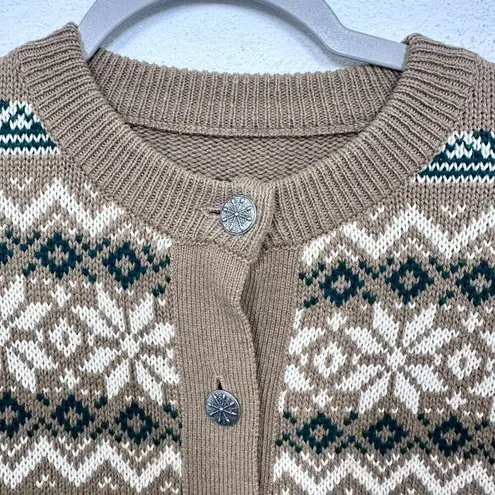 Fair Isle Button Front Cardigan Tan Cream Green Cabincore Apres Ski Size XL