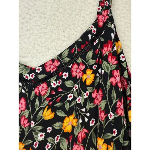 Old Navy  Fit and Flare Tiered Black Babydoll Floral Mini Cami Dress Tank Y2K XXL