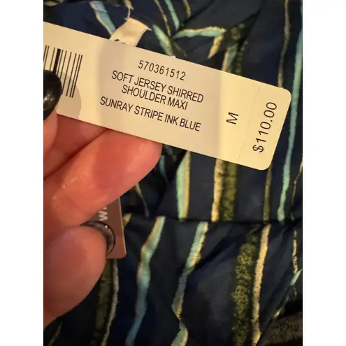 Soma Dress Women Medium Blue Sunray Stipe Jersey Knit Goddess Maxi Bra Boho NWT