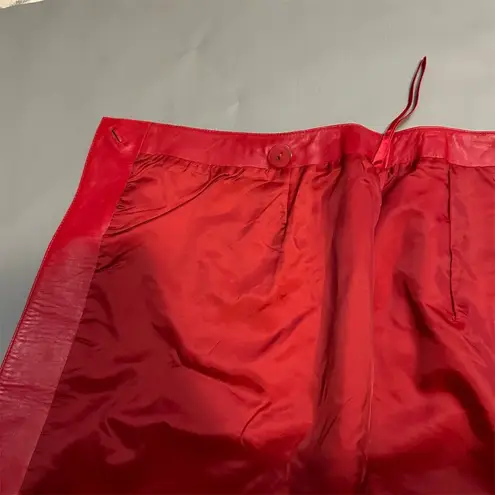 Vintage Deadstock Women's Red Leather Pencil Skirt Size 12 Knee Length