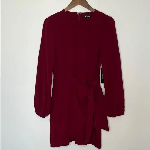 Lulus Believe It or Knot Wine Red Long Sleeve Tie Wrap Dress Feminine Large NWT