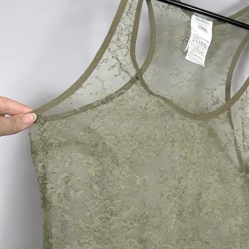 Max Mara Women's US Size 8 Sheer Army Green Silk Edge Lace Tank Top Blouse Shirt