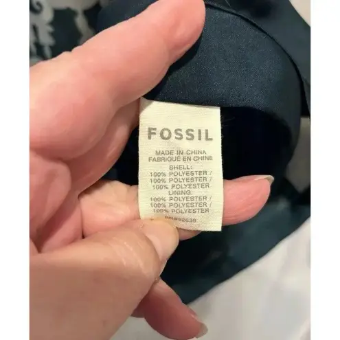 Fossil  Womens Dress 3/4 Sleeve‎ Geometric Ikat Boho Mini Teal Size Large Pockets