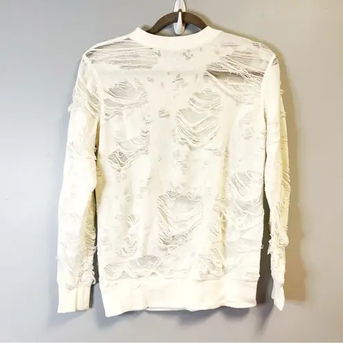 IRO Sweatshirt Cream/White Kismet Shredded Crew Neck Long Sleeve Top Sz XS GUC