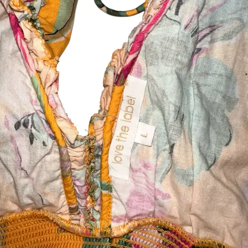 Love the Label Topanga Floral Yellow Tiered Midi Dress LARGE