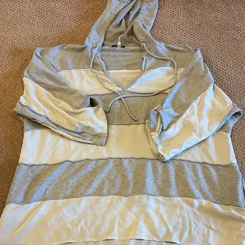 Ella Moss Women’s Gray Striped 3/4 Sleeve Hoodie - Size M