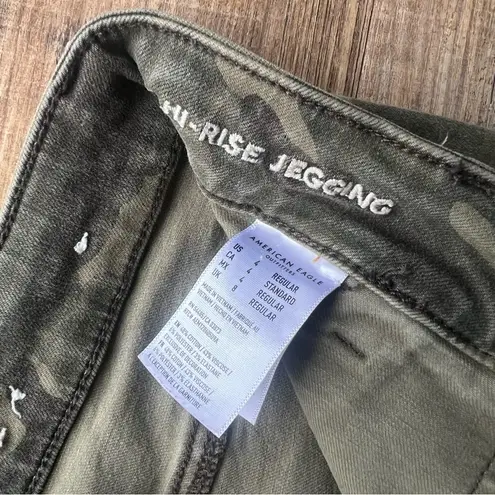 American Eagle  Womens Green Camo Hi-Rise Jegging Stretch Casual Jeans Size 4 Reg