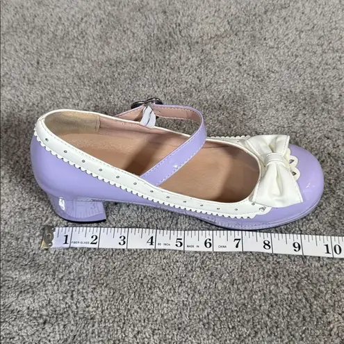 Women’s Purple Chunky Heel Mary Jane Pumps Cute Bow & Hearts Round Toe Size 6 Purple