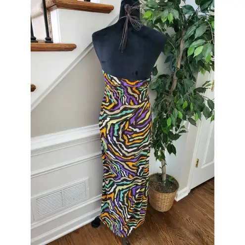 Just Love  Women Multicolor Polyester Halter Neck Off Shoulder Long Maxi Dress S