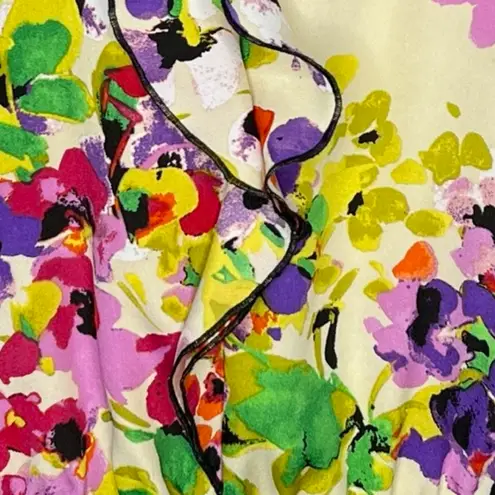 EXPRESS  Shirt Womens XS‎ Pink Yellow Floral Flowers Ruffle Romantic Feminine