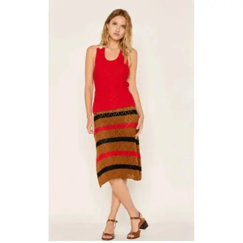 Stella Pardo Paris Talia Crochet Striped Open Knit Flared Pointelle Skirt Sz S Brown