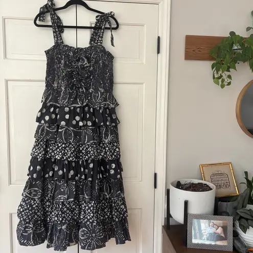 Ulla Johnson Roslyn Dress Batik Noir Size 12 New Cotton Tiered Ruffle Midi Maxi