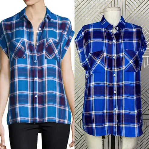 Rails Britt Plaid Cap-Sleeve Shirt in Santorini Royal Blue Size US XS