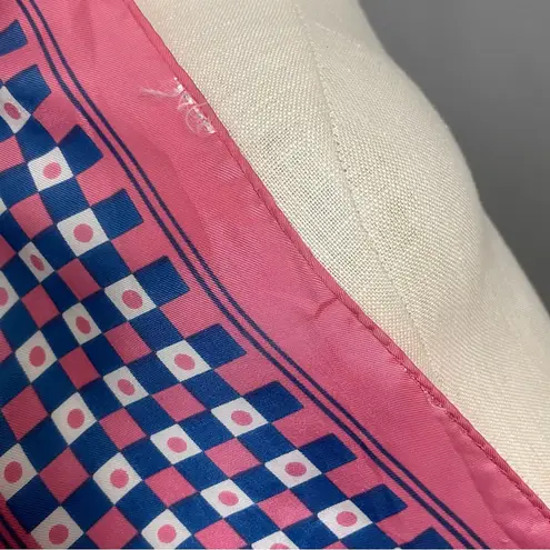 Vintage Scarf Pink Blue White Checkerboard Squares Dots Border Colorful Spring Pink