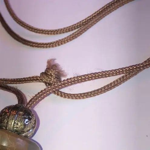 Vintage Neutral Tone Tan Brown Huge Wood? Donut Pendant Boho Necklace