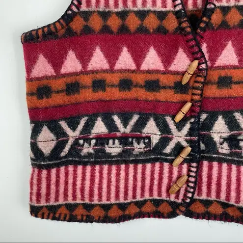 At Last Vintage Wool Western Aztec Print Native Vest Women's Boho Toggle