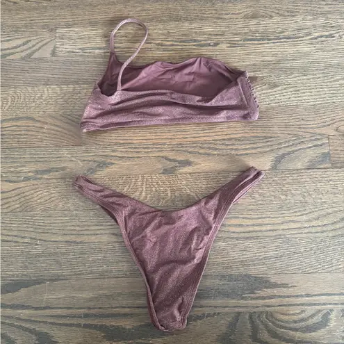 Vitamin A Asymmetrical One Shoulder Sparkly Plum Purple Bikini Set