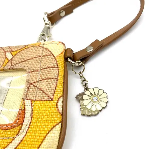 Spartina 449 Natural Linen Leather Yellow Floral Wristlet Pouch Daufuskie Island