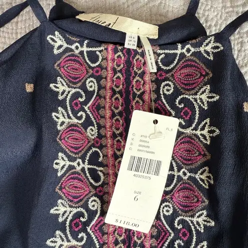 NWT Floreat Anthropologie Midnight Flower Navy Embroidered Tank Top Womens 6 Blue