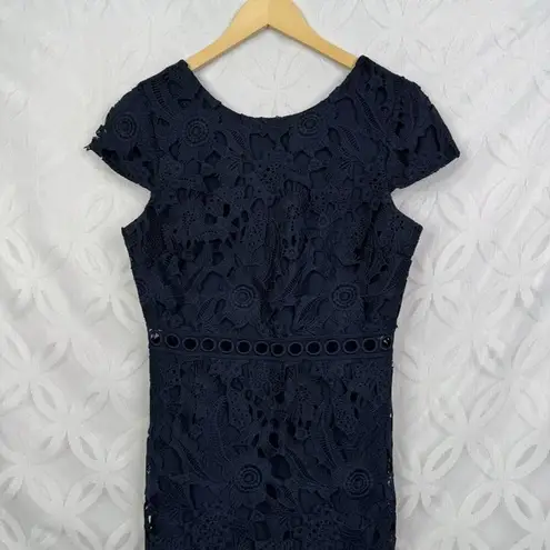 Sam Edelman  Navy‎ Lace Cap Sleeve Sheath Dress Cutout Waist