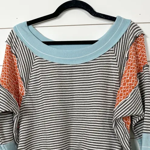 Ces Femme Striped Patchwork Print Long Sleeve Knit Top, EUC, Size Small Black