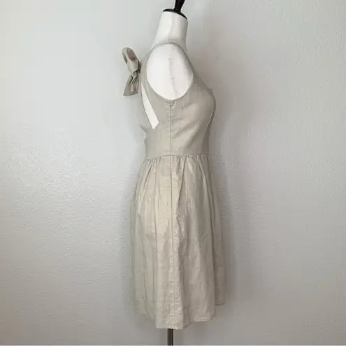 Judith March Linen Blend Square neck Bow Back Metallic Dress