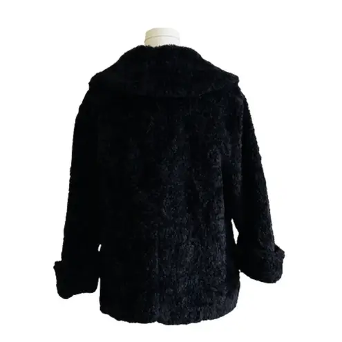 Live a Little LAL Black Faux Fur Teddy Shawl Collar Pockets Jacket Coat Size Large NEW