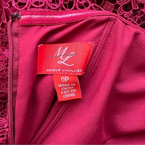 Monique Lhuillier ML Womens Red Raspberry Off The Shoulder Lace Overlay Dress 0P