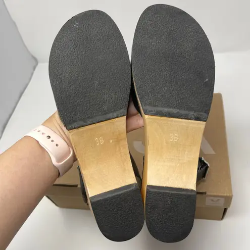 Swedish Hasbeens Black Peep Toe Sandal Clogs (Size 38)