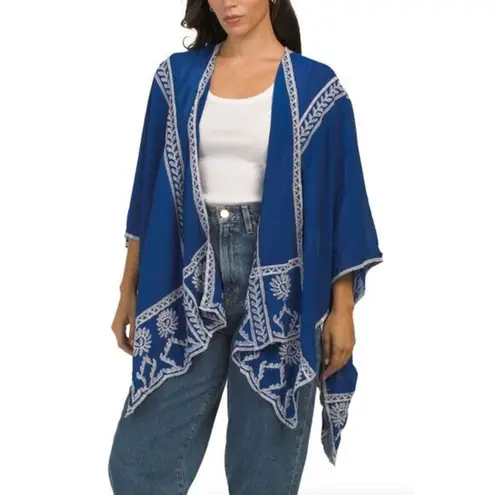 LIV Los Angeles Top‎ Women's 1X Blue Embroidered Kimono Cardigan Boho Festival