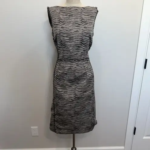 Lafayette 148 Sz 12 Dress Sheath Pencil Animal Print Sleeveless Career Work Tan