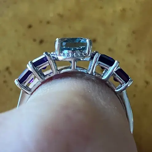 Teal Color Changing Fluorite African Amethyst Art Deco Ring Size 9 Purple